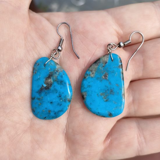 earrings made from blue turquoise slabs