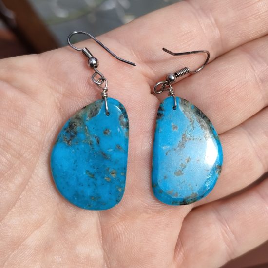 earrings made from blue turquoise slabs