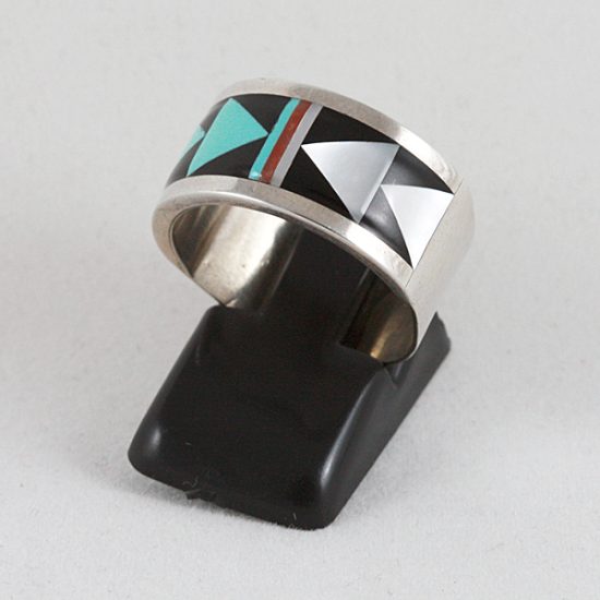 New Native American Zuni wide multi-stone inlay ring - Image 2