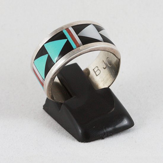 New Native American Zuni wide multi-stone inlay ring