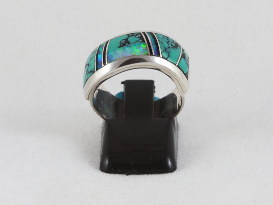 New Native American Navajo sterling silver curved inlay ring - Image 7