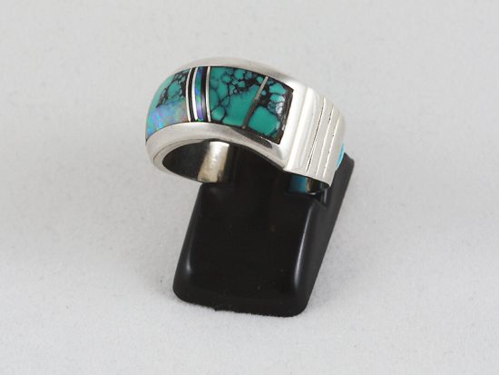New Native American Navajo sterling silver curved inlay ring - Image 6