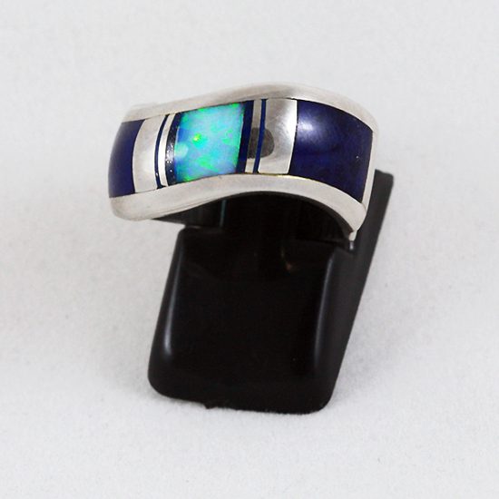 New Native American Navajo sterling silver curved inlay ring - Image 3