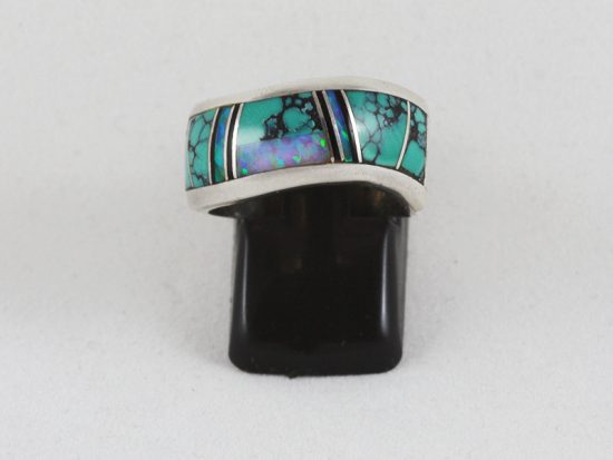 New Native American Navajo sterling silver curved inlay ring - Image 5