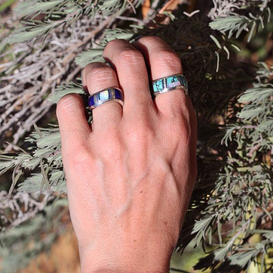 New Native American Navajo sterling silver curved inlay ring - Image 2